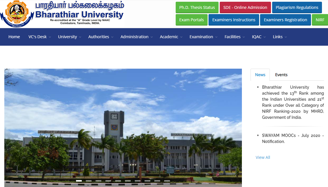 Bharathiar University B.A 1st Year Time Table 2021