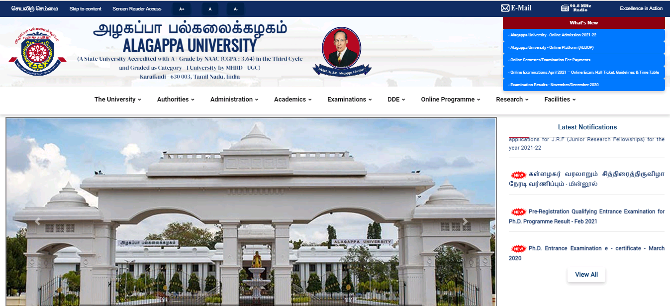 Alagappa University BA 2nd Year Time Table