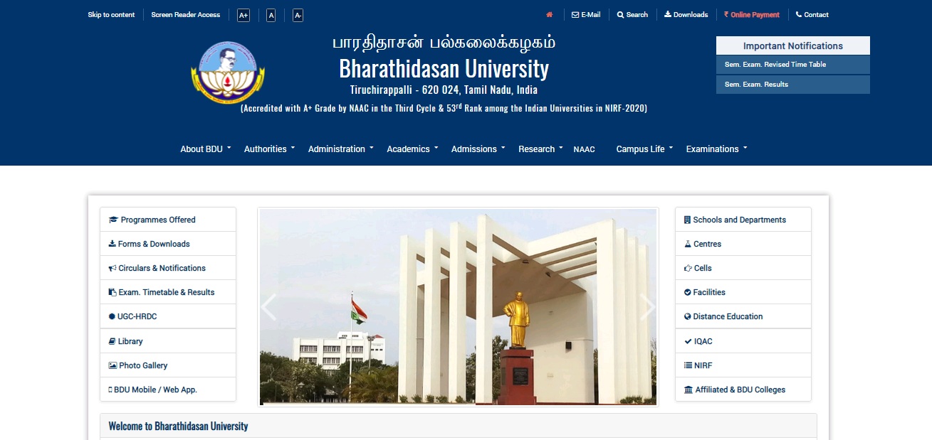 Bharathidasan University BA Part 3rd Year Result NC / Regular 2021