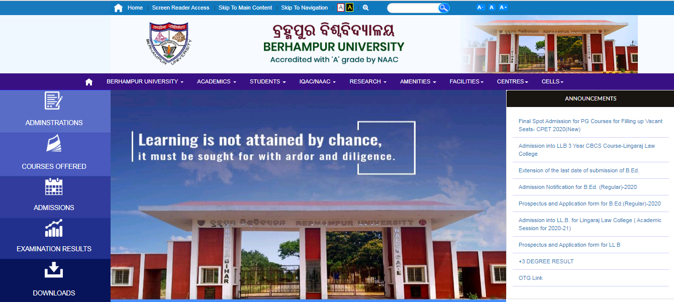 Berhampur University BA BCom BSc Result