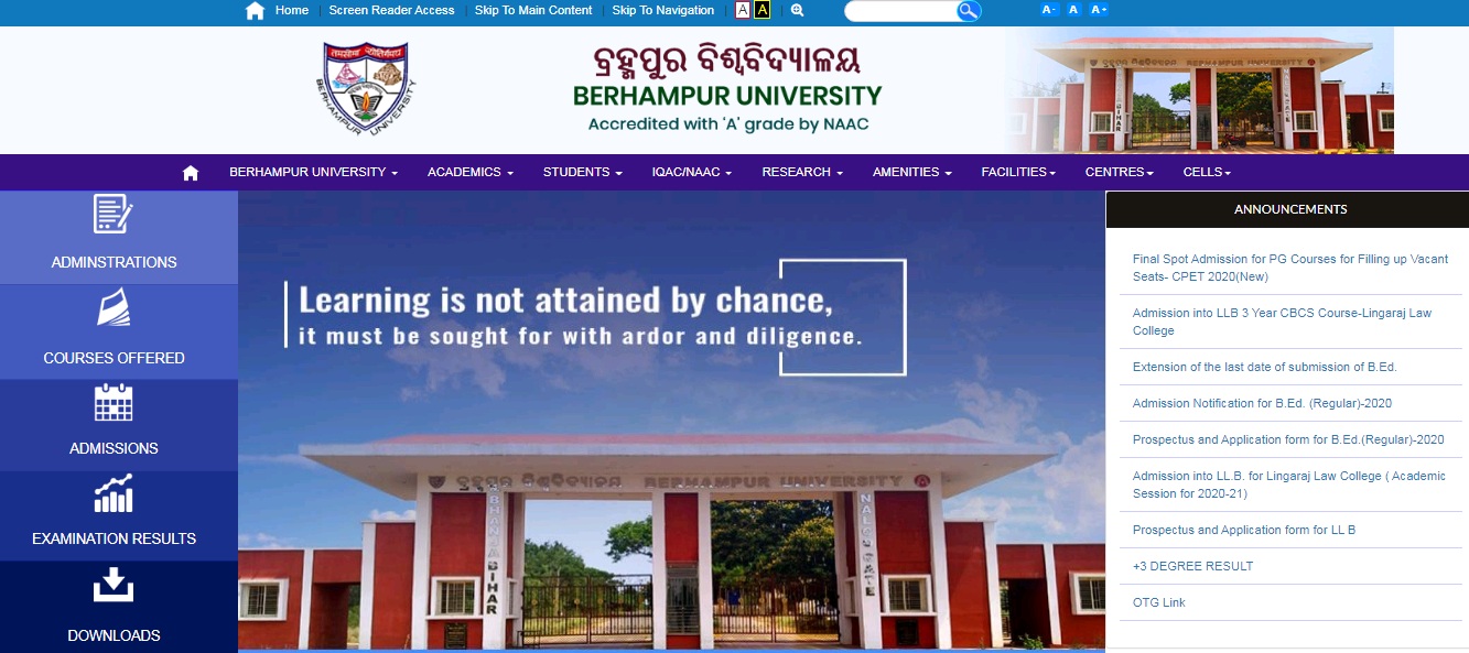 Berhampur University BA Part 3rd Year Result NC / Regular 2021