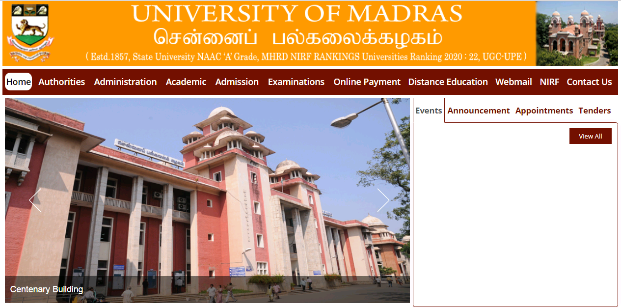 Madras University BA 1st year Time Table