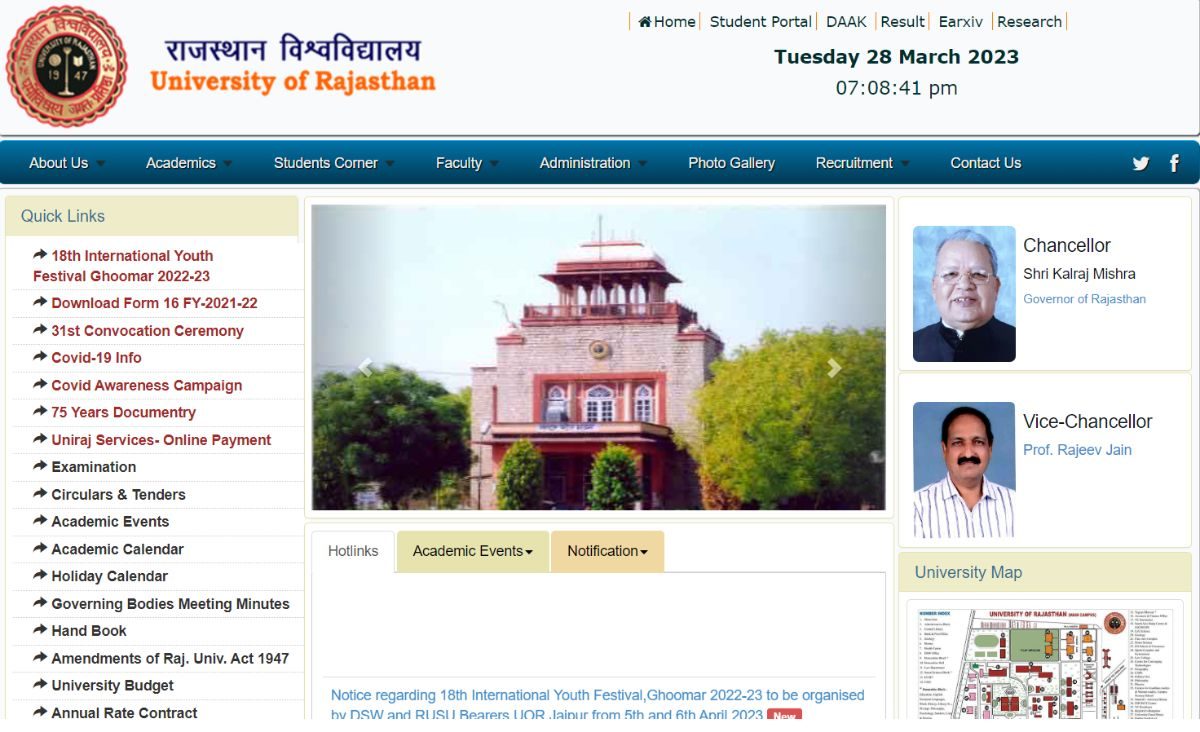 RAJASTHAN UNIVERSITY BA 2nd YEAR TIME TABLE