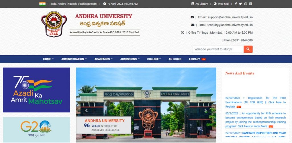 ANDHRA UNIVERSITY BA 2nd YEAR TIME TABLE