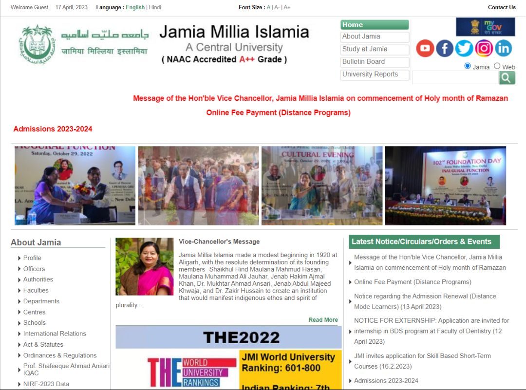 JAMIA MILLIA ISLAMIA UNIVERSITY BA 3rd YEAR TIME TABLE